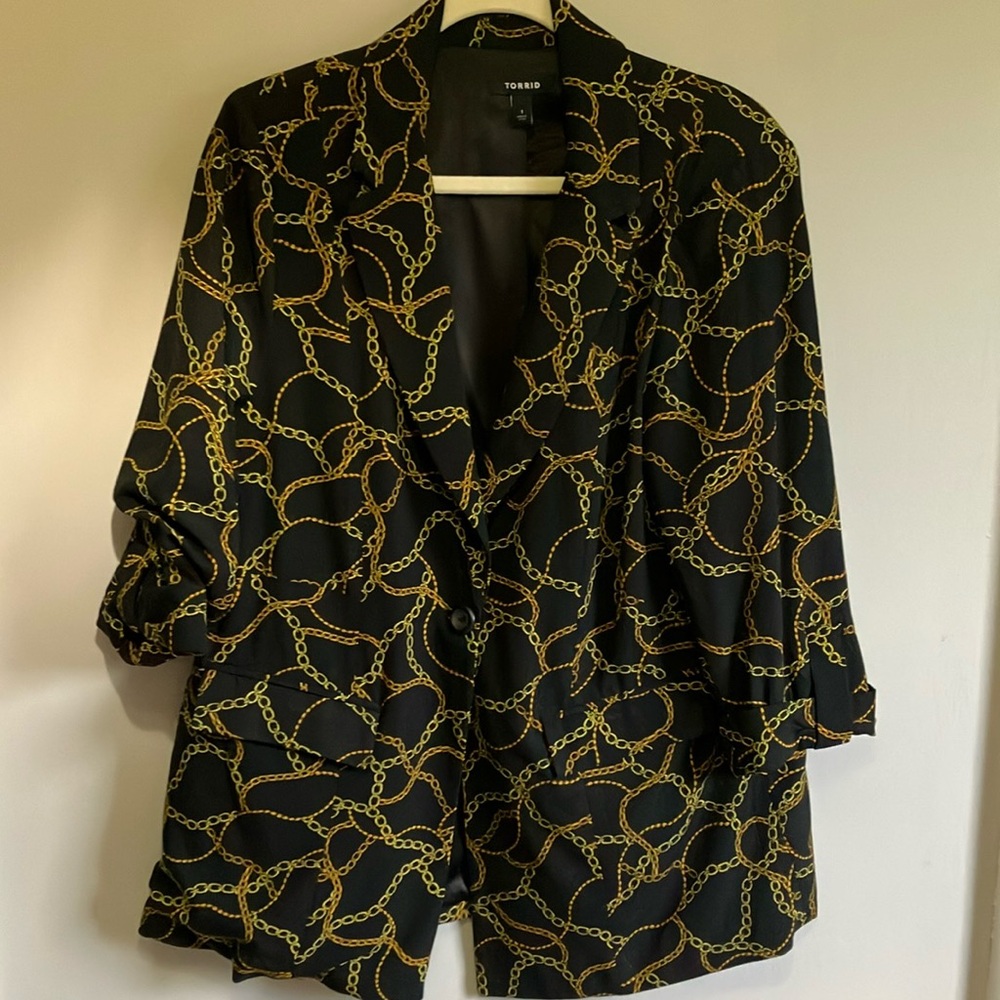 Torrid Black and Gold Chain Print Jacket